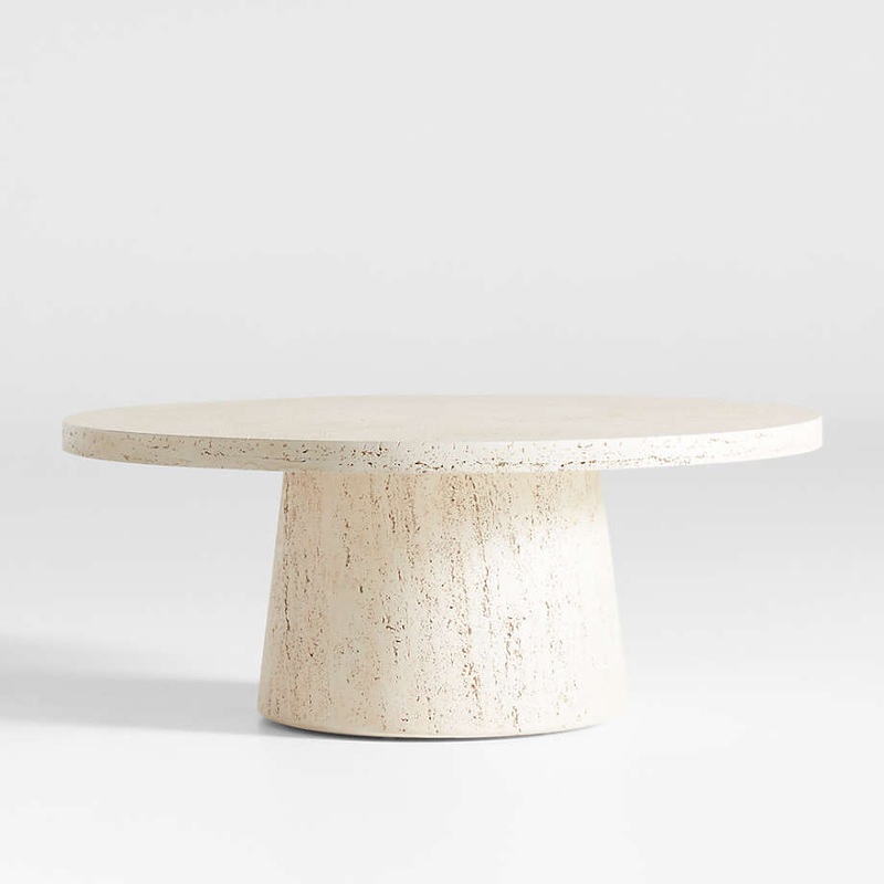 Willy Faux Travertine Resin 44″ Round Pedestal Coffee Table by Leanne Ford