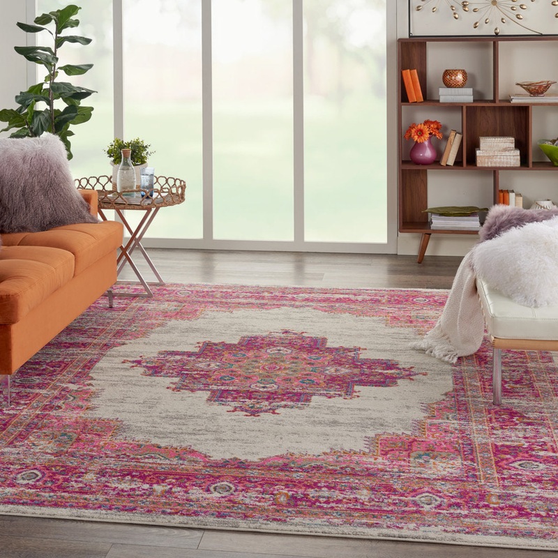 Abbate Oriental Ivory/Pink Indoor Area Rug Mercury Row Rug Size: Rectangle 5’3″ x 7’3″