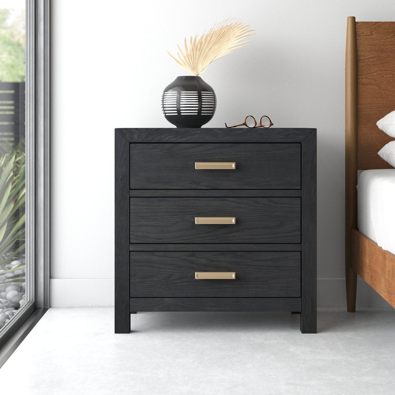 Ashdon 3 – Drawer Solid Wood Nightstand Wade Logan Color: Charcoal