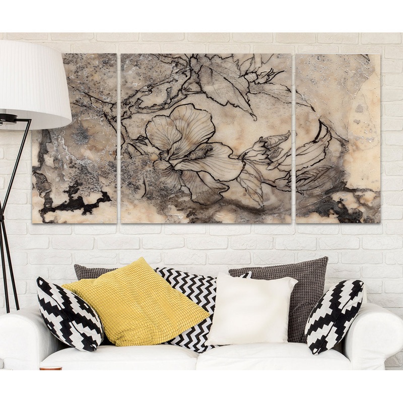 A Premium ‘Tattooed Floral I’ Painting Multi-Piece Image on Canvas Etta Avenue Size: 32″ H x 64″ W x 1.5″ D