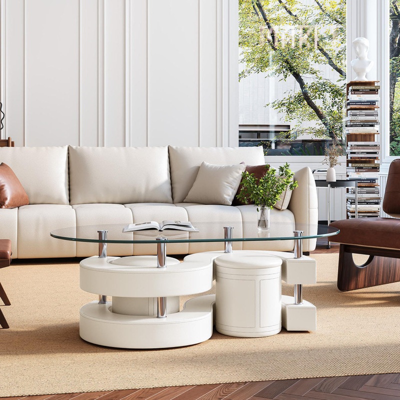 Addaly Abstract Coffee Table Orren Ellis Table Base Color: White