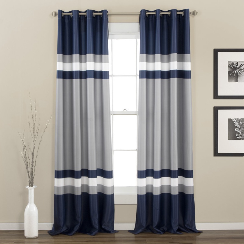 Alexander Striped Room Darkening Thermal Grommet Curtain Panels (Set of 2) Lush Decor Curtain Color: Navy Size per Panel: 52″W x 108″L