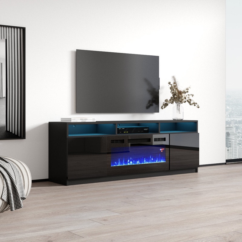 Anirudh TV Stand for TVs up to 70″ with Electric Fireplace Included Ivy Bronx Color: Black