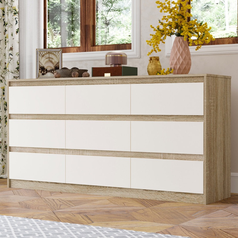 Aurica 9 Drawer 63″ W Dresser Wade Logan Color: White/Wood