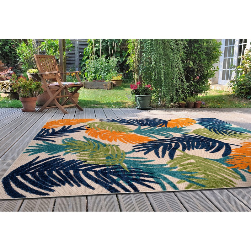 Hernandez Floral Blue/Green/Orange Indoor & Outdoor Area Rug Beachcrest Home Rug Size: Rectangle 7’10” x 10′