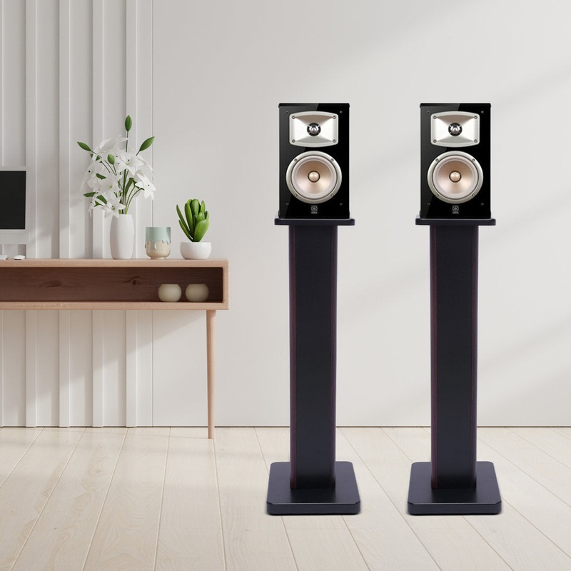 Wood 27.6″ Fixed Height Speaker Stand (Set of 2) Latitude Run Finish: Dark Brown