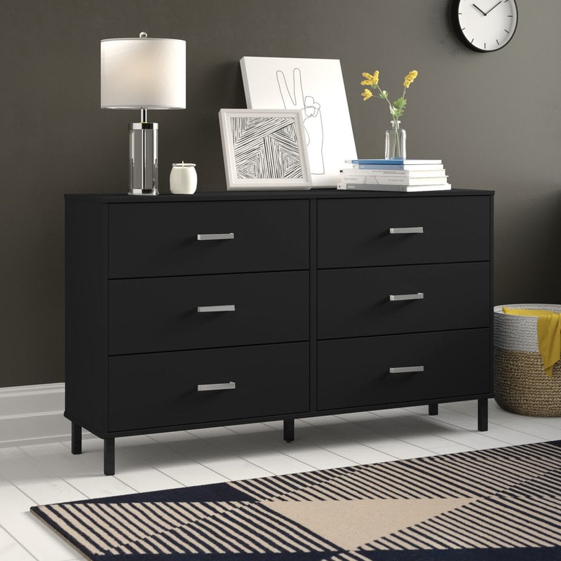 Alexei 6 Drawer 58.5″ W Double Dresser Zipcode Design Color: Black