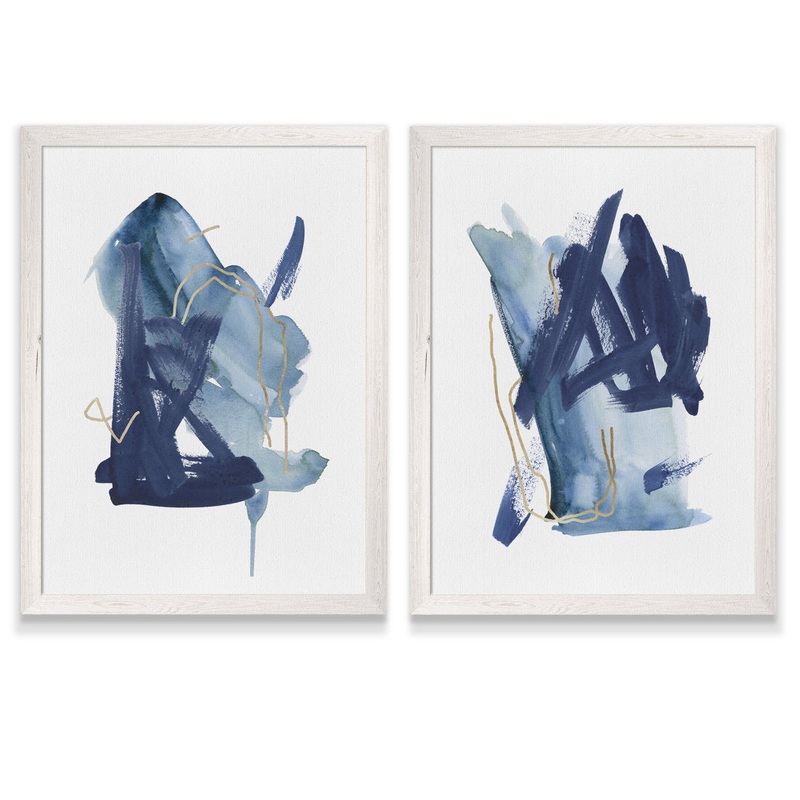 Indigo Collide I by Melissa Wang – 2 Piece Picture Frame Painting Set Lark Manor Mat Color: No Mat Size: 20″ H x 16″ W x 1.25″ D Format: White Framed Canvas