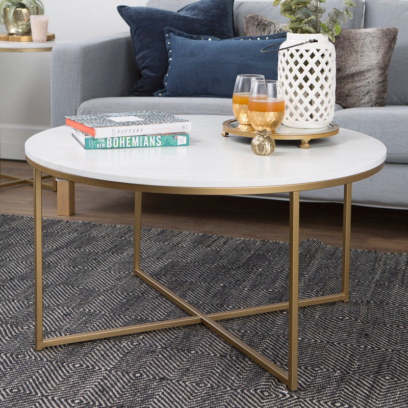 Wasser Cross Legs Coffee Table Mistana Table Top Color: White, Table Base Color: Gold