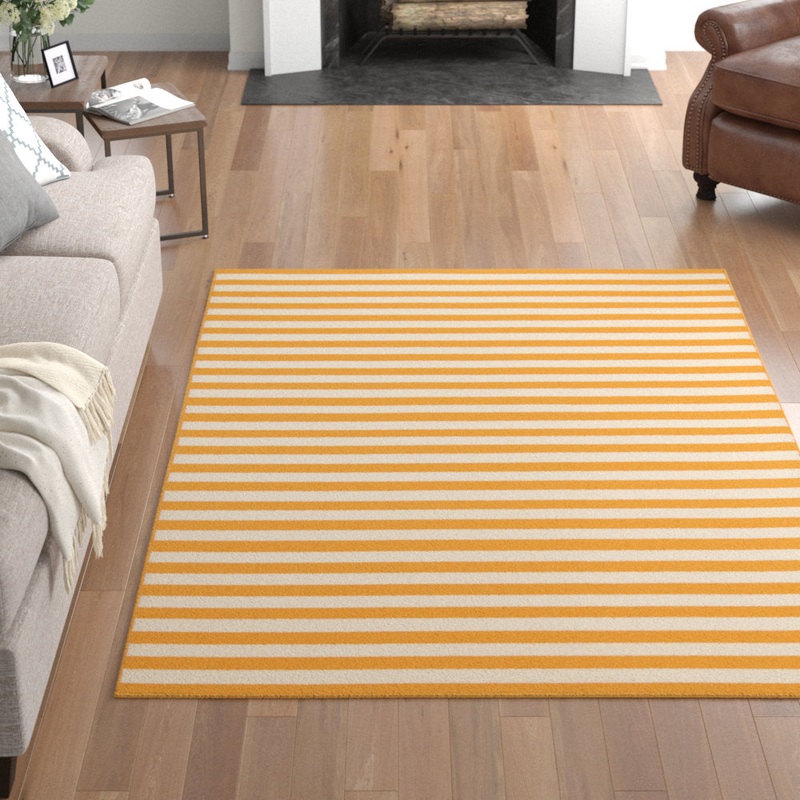 Yepez Striped Yellow/White Indoor / Outdoor Area Rug Breakwater Bay Rug Size: Rectangle 5’3″ x 7’6″