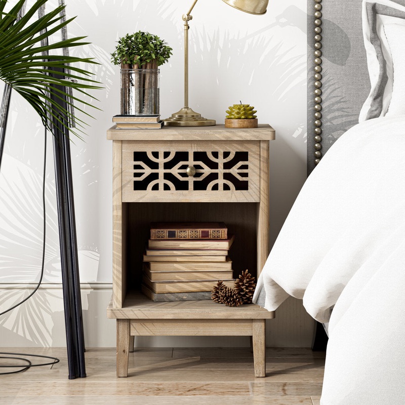 Aleksandria One Drawer Rustic Farmhouse Nightstand with Open Shelf Red Barrel Studio Color: Gray