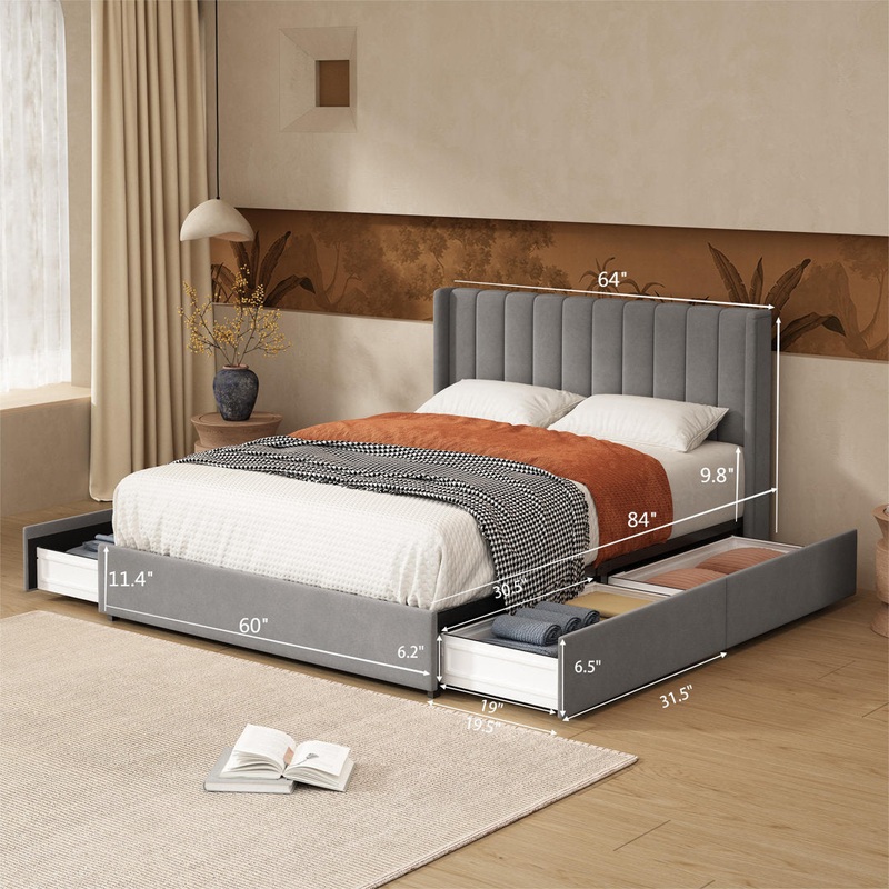 Jeilyn Upholstered Platform Drawer Storage Bed Latitude Run Color: Gray Size: Queen