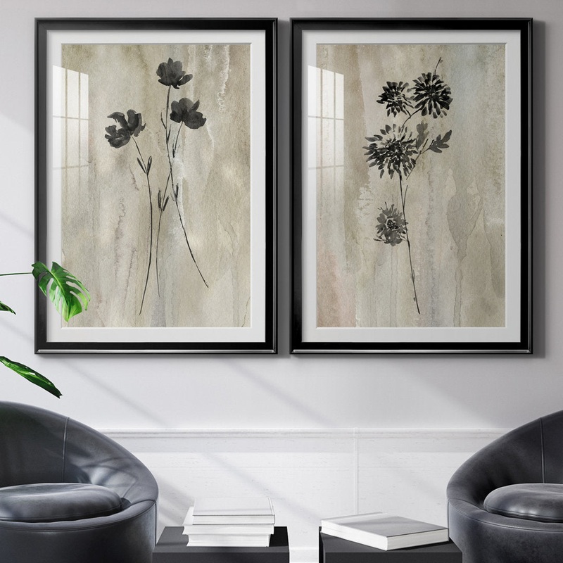 Sumi-E Silhouette III – 2 Piece Painting Print Set Three Posts Mat Color: White Size: 30.5″ H x 85″ W x 1.5″ D Format: 31.5″ H x 47″ W x 1.5″ D