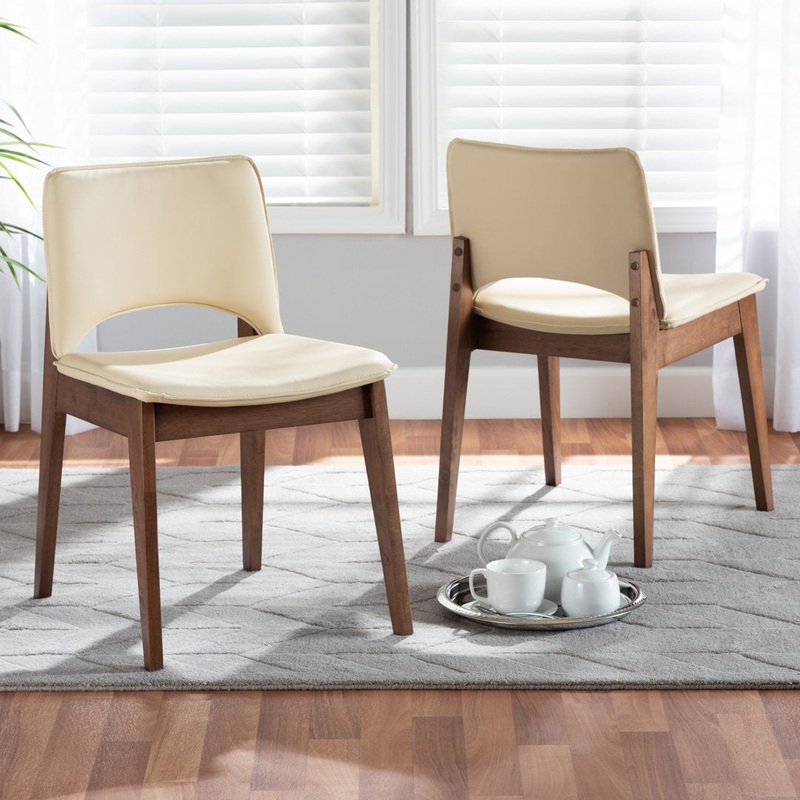 Warrenville Mid-Century Modern Beige Faux Leather Upholstered And Walnut Brown Finished Wood 2-Piece Dining Chair (Set of 2) Corrigan Studio Upholstery Color: Beige