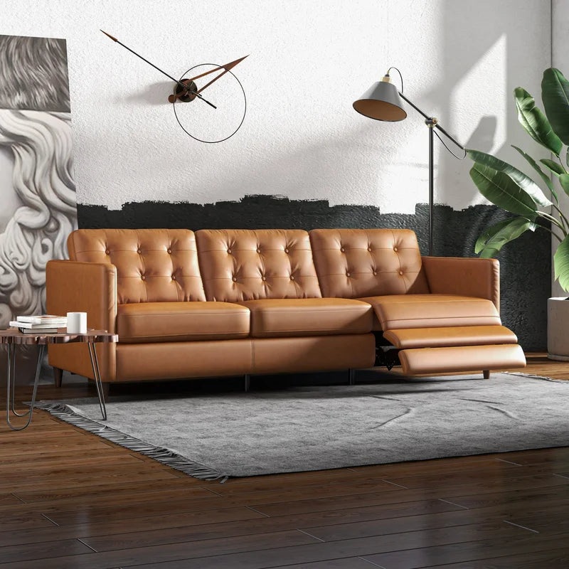 Stoll Genuine Leather Square Arm Reclining Sofa