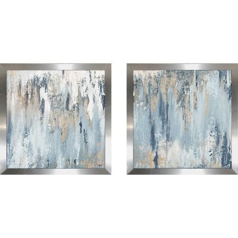 ‘Blue Illusion Square’ 2 Piece Acrylic Painting Print Set