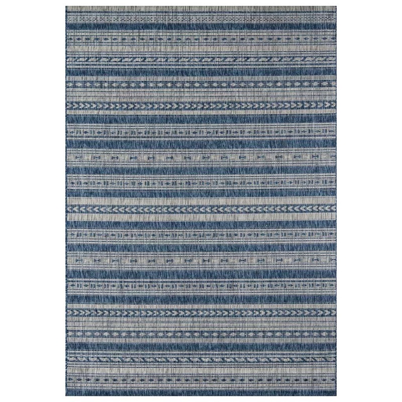 Tuscany Striped Denim Blue Tan Area Rug-5’3″x7’6″