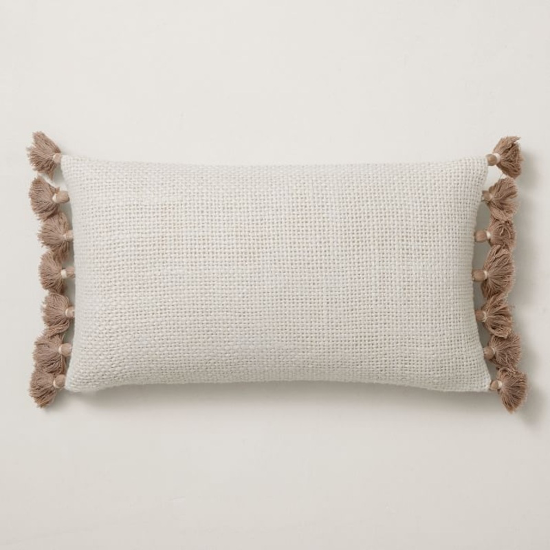 Two-Tone Chunky Linen Tassels Pillow Cover 21″x12″