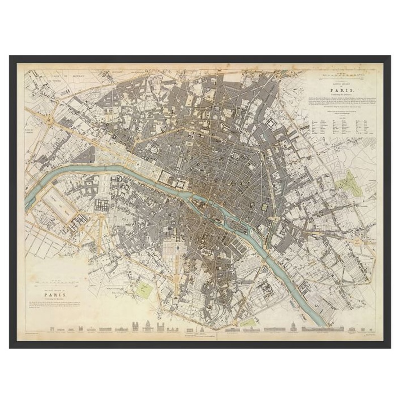 Vintage Inspired Paris Map With Frame-60.5″x40.5″