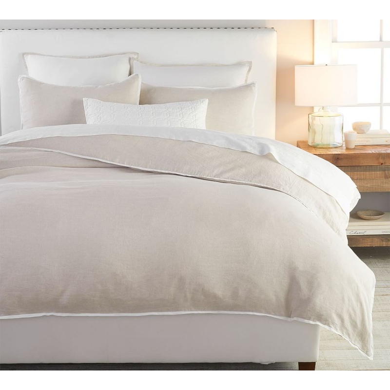 Belgian Flax Linen Contrast Flange Duvet Cover King