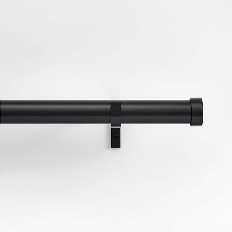 Black 1.5″ Standard Curtain Rod and Round End Cap Finials Set 120″-170″