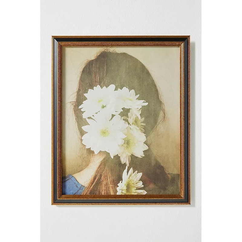 White Flowers in Her Hair Wall Art with frame