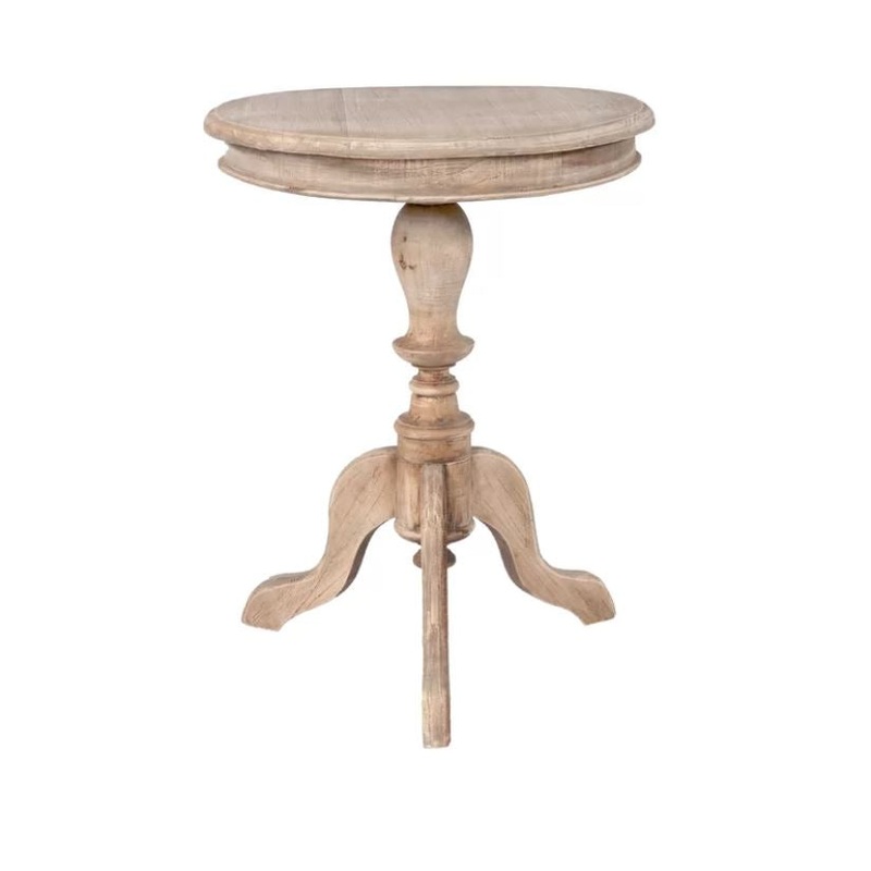 Beige Corsair 25” Tall Solid Wood 3 Legs End Table