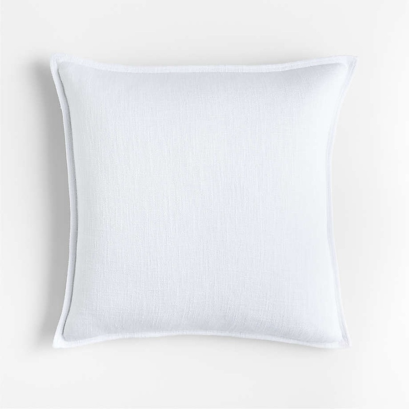 White 20″x20″ Laundered Linen Throw Pillow Cover