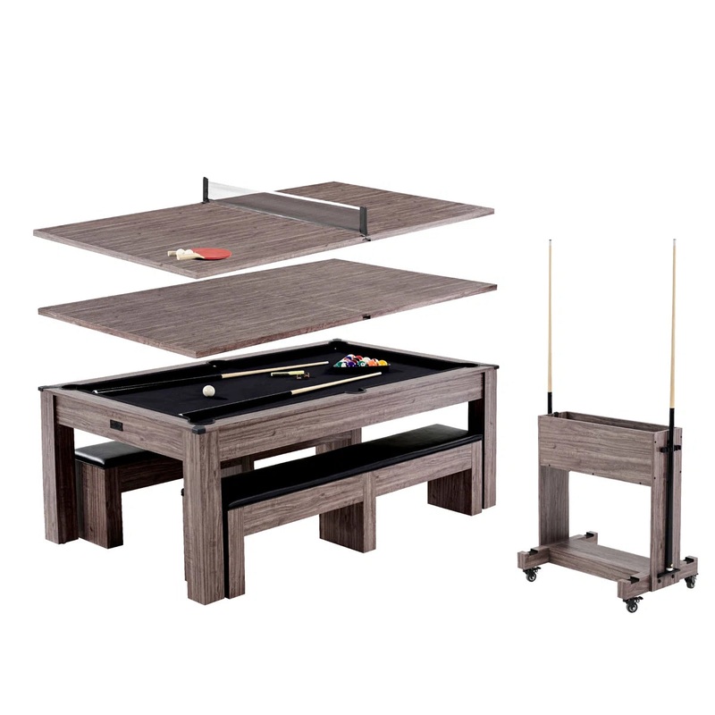 Barrington Billiards Monteray 3-in-1 Combination Table includes 7 Billiard Table, Table Tennis and Dining Top with Game Accessories & Rolling Storage Caddy