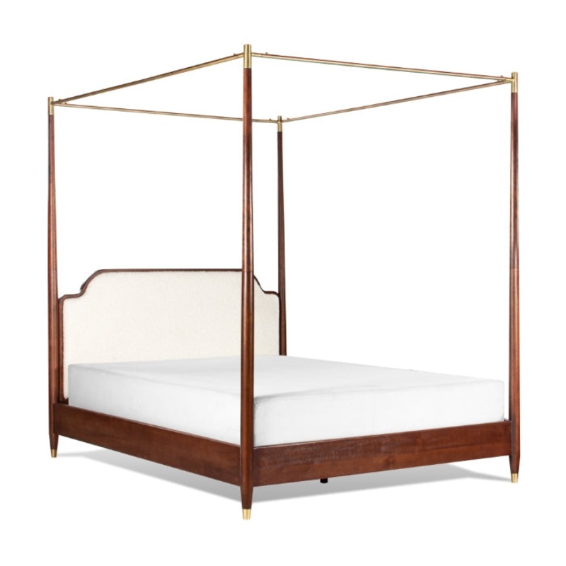 Victoria’s Luxe White Boucle Upholstered Oak Canopy Bed