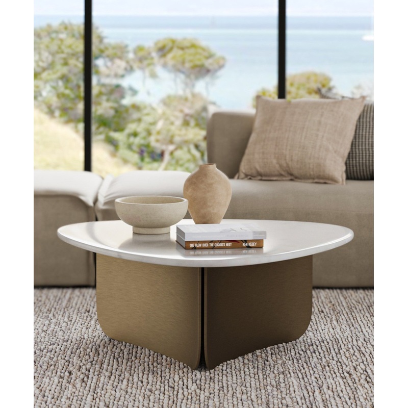 Vintage Charm Marble-Top Brass-Accent Coffee Table
