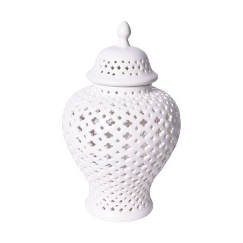 White Lattice Ginger Jar With Lid