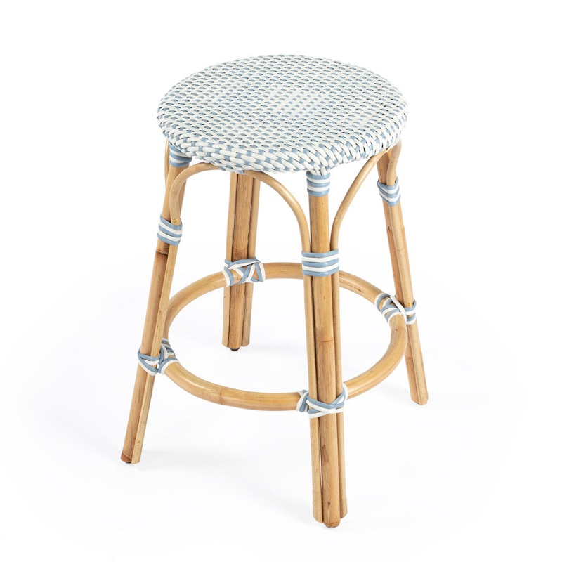 Alastair Bar & Counter Stool Birch Lane Color: White/Sky Blue Dot/Natural Rattan Frame Seat Height: Counter Stool (24″ Seat Height)