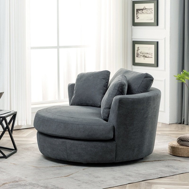 Ardian 54″ Wide Swivel Barrel Chair and a Half Wade Logan Fabric OR Leather Type: Dark Gray Polyester Blend