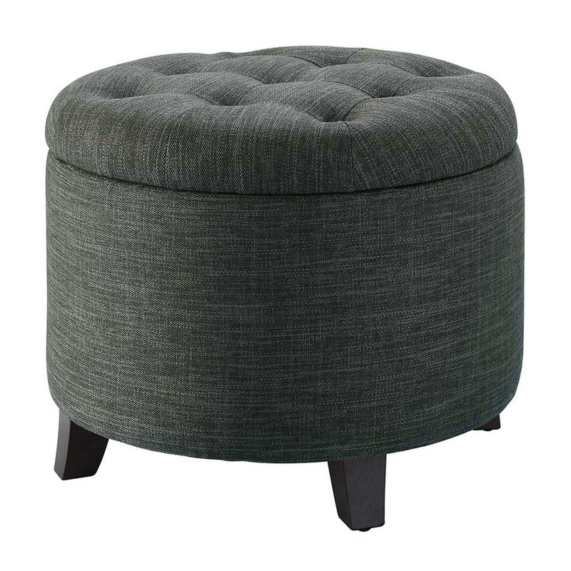 Avers 19.75″ Wide Tufted Round Storage Ottoman Andover Mills Fabric: Dark Charcoal Gray Fabric