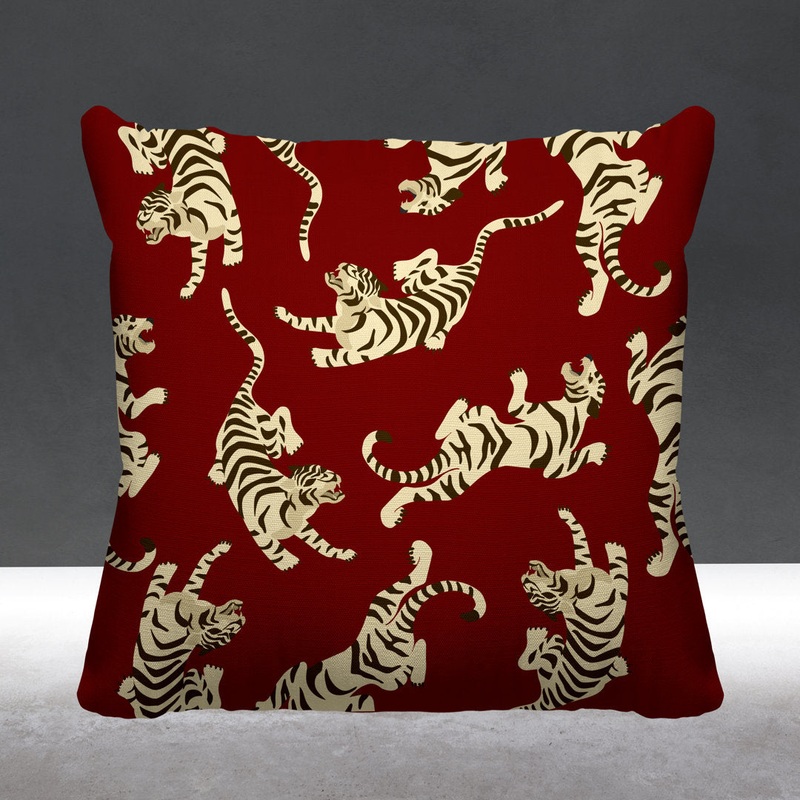 Tigger Boho Tiger Indoor/Outdoor Throw Pillow ULLI HOME Color: Red Size: 17W” x 17H”