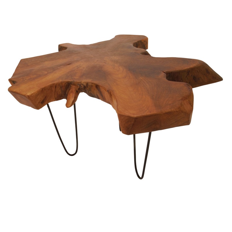 Ashyria Teak Wood Handmade Live Edge Living Room Coffee Table with Black Metal Hairpin Legs Wade Logan Size: 19″ H x  23″ L x 28″ W