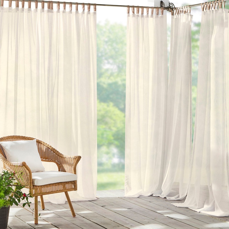 Janig Solid Sheer Tab Top Single Indoor/Outdoor Curtain Panel Gracie Oaks Curtain Color: Ivory Size per Panel: 52″W x 84″L