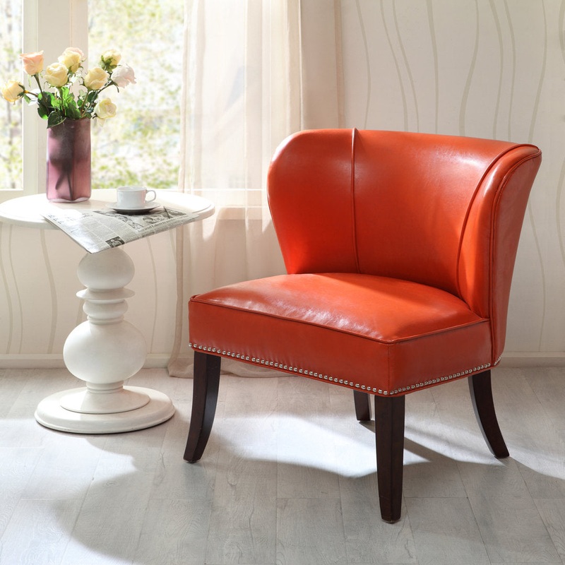 Beesley Faux Leather Armless Accent Chair Andover Mills Leather Type: Orange Faux Leather