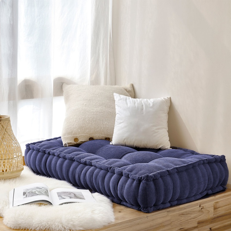 Rainha Rectangle Tufted Extra Thick Oversized Floor Pillow DormCo Color: Navy Blue