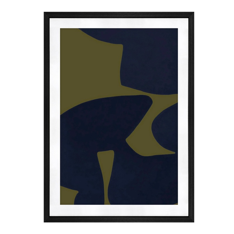 Vintage Abstract Olive-Navy Tempered Glass Artwork