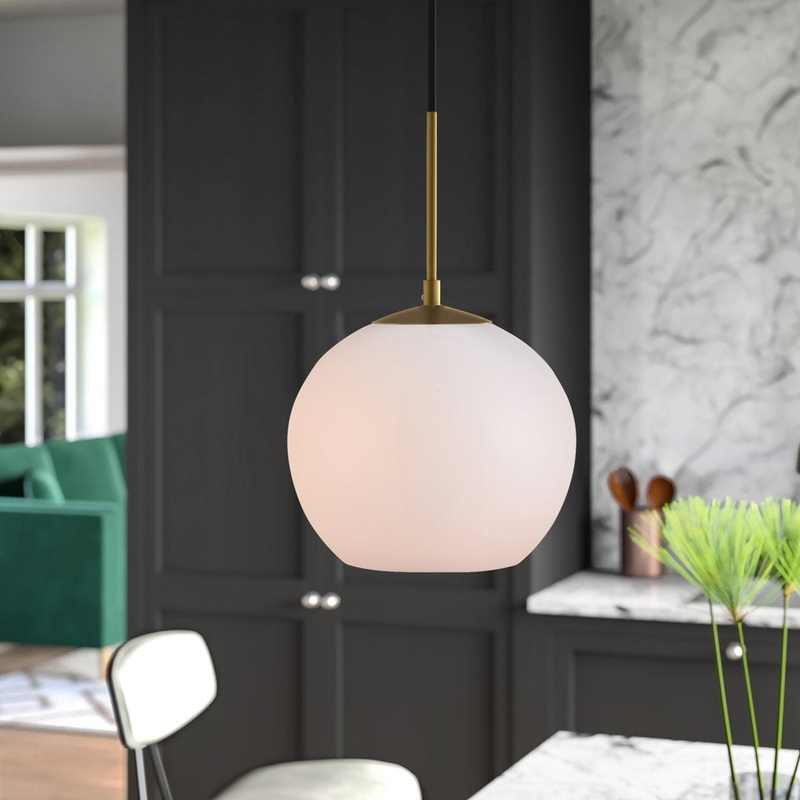 Snead 1 – Light Single Globe Pendant Mercury Row Shade Color: Frosted White Size: 68″ H x 7.9″ W x 7.9″ D Base Finish: Brass