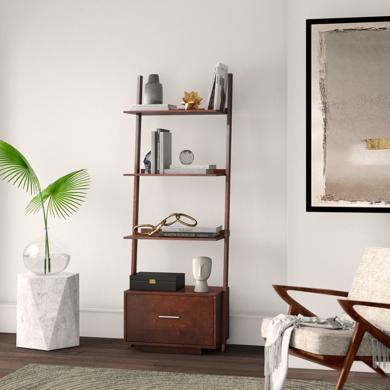 69” H x 24.75” W Solid Wood Ladder Bookcase Ebern Designs Color: Espresso