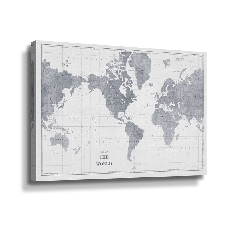 World Map Gray No Words – Graphic Art on Canvas August Grove Size: 12″ H x 18″ W x 2″ D Format: Wrapped Canvas