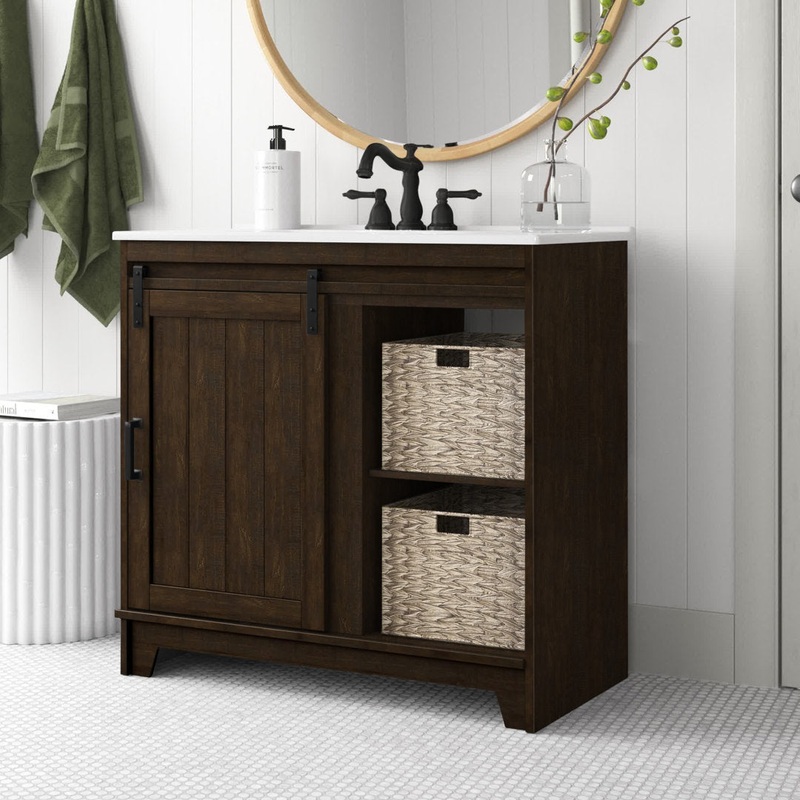 Braylen Sliding Barn Door 36″ Single Bathroom Vanity Set Sand & Stable Base Finish: Saw Cut Espresso