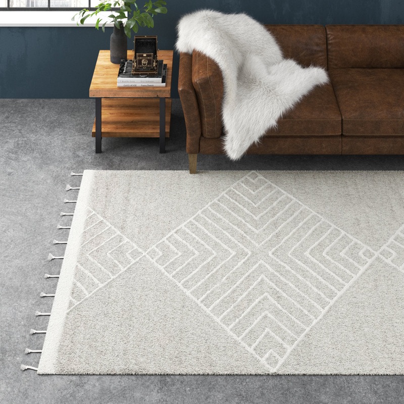 Adelia Geometric Hand Tufted Wool Beige Area Rug Steelside Rug Size: Rectangle 8′ x 10′