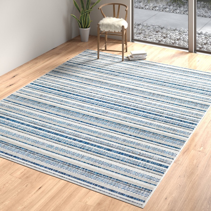 Bellino Striped Denim Indoor/Outdoor Area Rug Beachcrest Home Rug Size: Rectangle 12′ x 15′