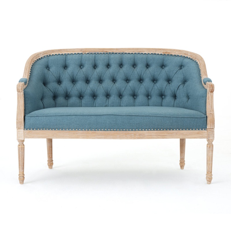 Atenea 49.5” Upholstered & Birch Wood Loveseat August Grove Upholstery Color: Blue