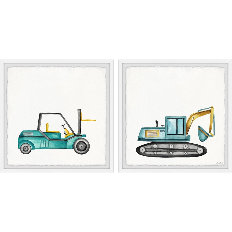 Bollinger Forklift and Excavator 2-Piece Framed Print Set Isabelle & Max Size: 12″ H x 12″ W x 1.5″ D