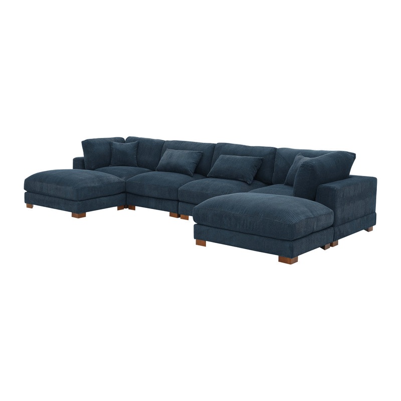 Andreco 144″ Wide Reversible Modular Corner Sectional with Ottoman Wade Logan Body Fabric: Dark Blue Corduroy